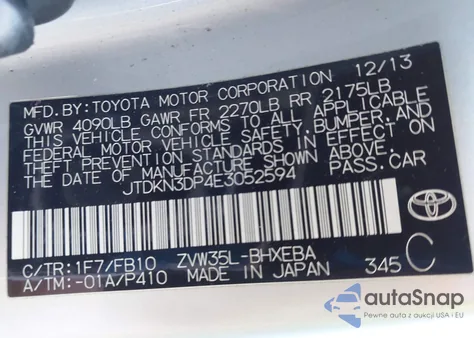 2014 Toyota Prius Plug-In z USA, uszkodzony, nr VIN JTDKN3DP4E3052594